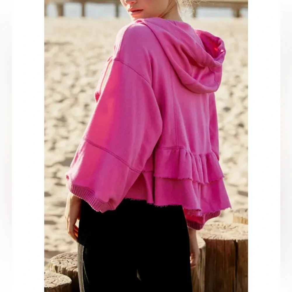Free People Movement Side Swept Ruffle French Terry Hoodie - Picture 2 of 6